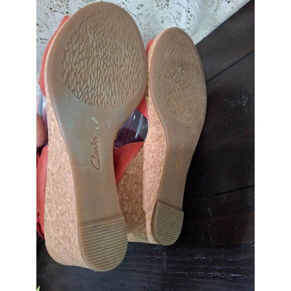 Clarks Laflay Lily Red Leather Cork Wedge SandalsSz. 5.5M - Picture 7 of 9